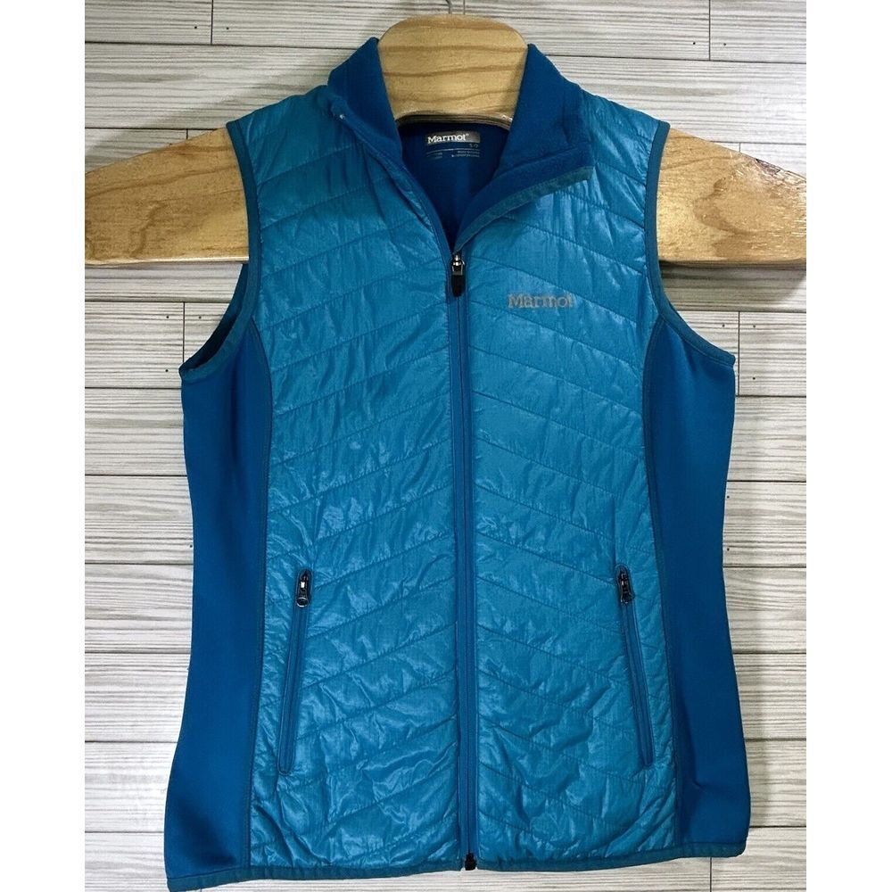 Marmot Turquoise Quilt Ripstop Puffer Vest Polartec Full Zip Women's Size Sm